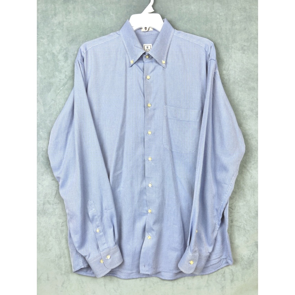 Peter Millar Mens Blue White Micro Gingham Cotton Button Down Shirt Large